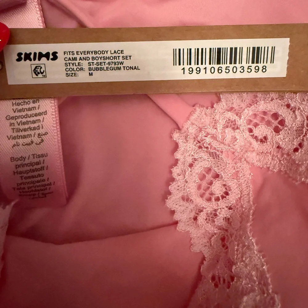 SKIMS Fits Everybody Pink Lace Trim Cami and Boyshort Set SOLD OUT SET - Picture 2 of 2